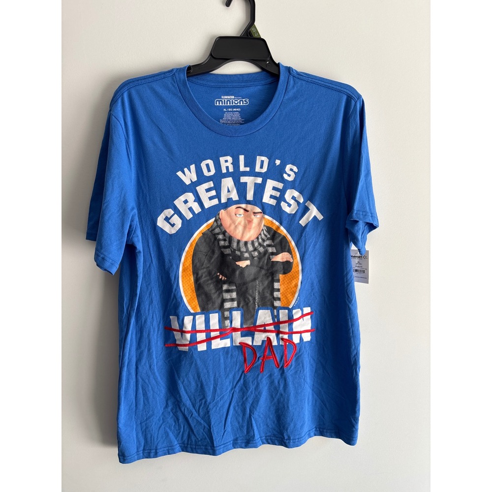 Minions Gru Graphic T-Shirt Mens XL Blue NEW Worlds Greatest Villain Dad Tee